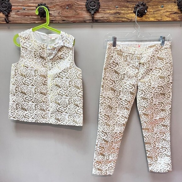 J. Crew Crewcuts Girls Gold & White Brocade Sleeveless Top &‎ Pants Set Size 12